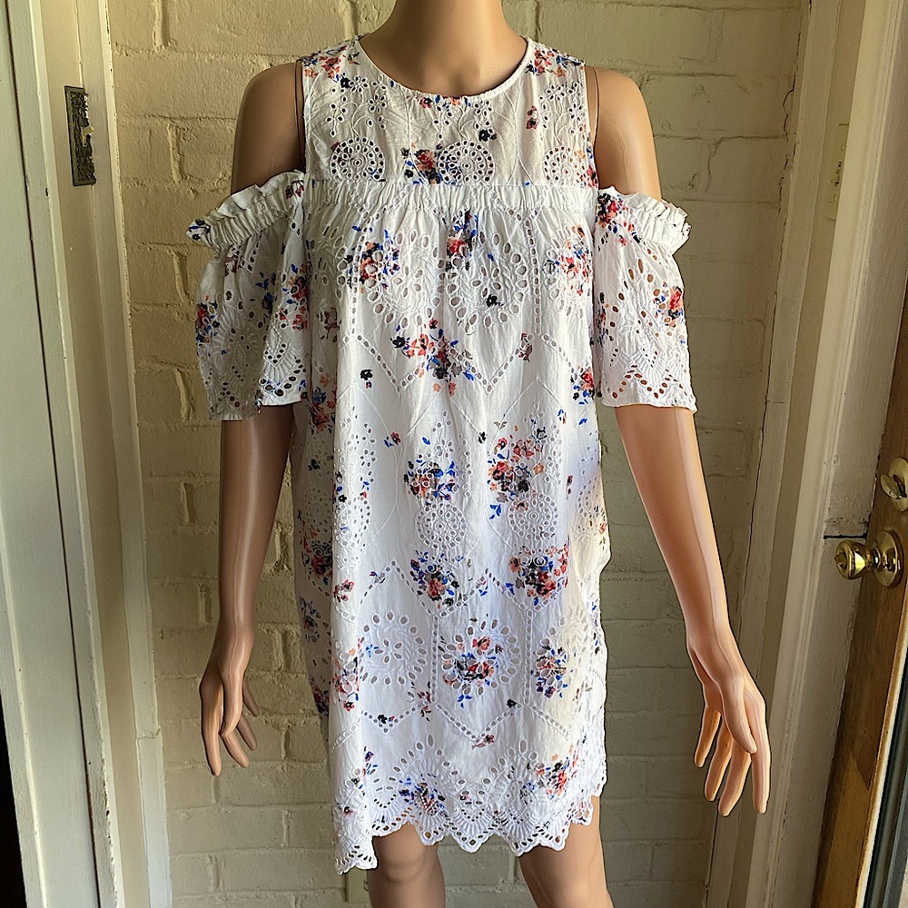Ann Taylor LOFT white eyelet floral beautiful ruffle summer dress size xs